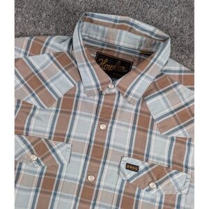 Howler Bros H Bar B Pearl Snap Shirt Mens Small Blue‎ Brown Plaid SS Western
